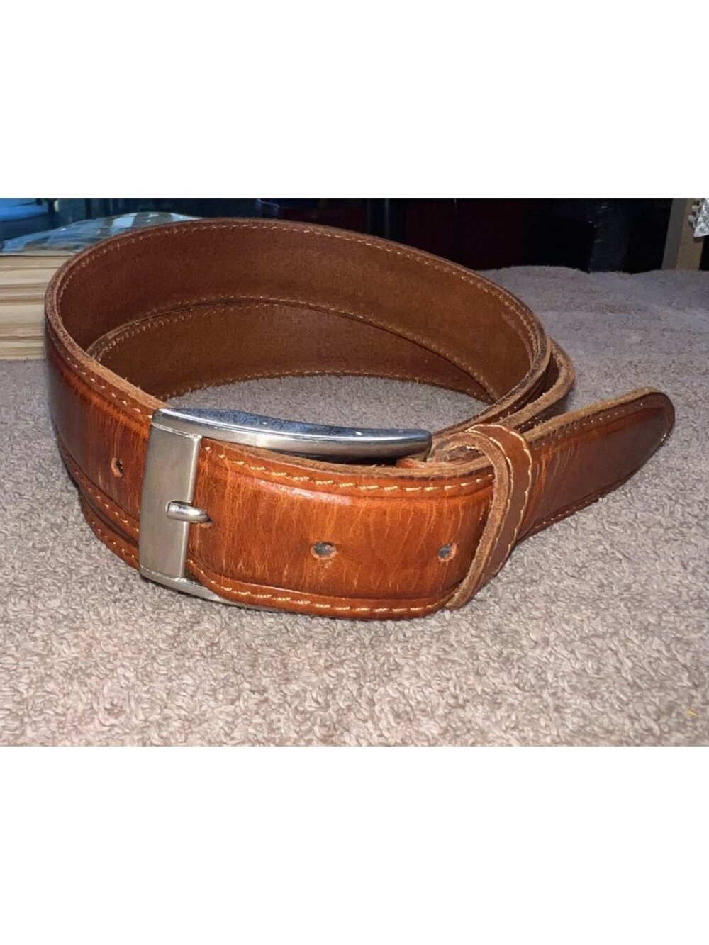 Genuine GPM Leather Mens Belt Silver Buckle Made In Italy 120/105 Brown 42” wais